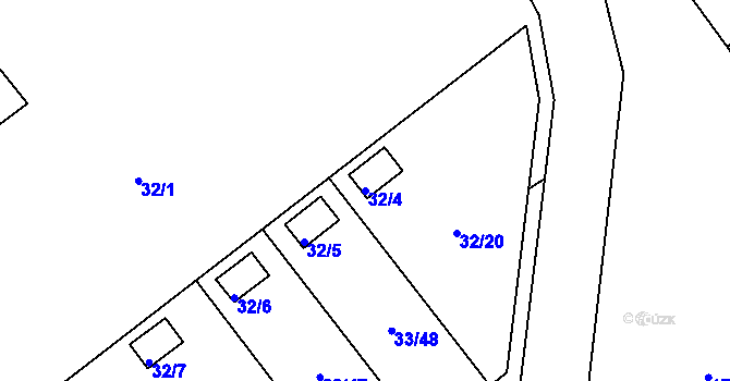 Parcela st. 32/4 v KÚ Kuřívody, Katastrální mapa