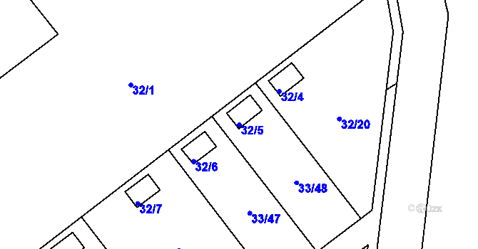 Parcela st. 32/5 v KÚ Kuřívody, Katastrální mapa