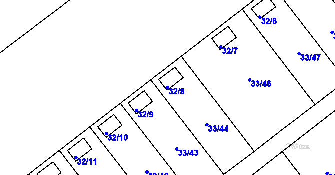 Parcela st. 32/8 v KÚ Kuřívody, Katastrální mapa