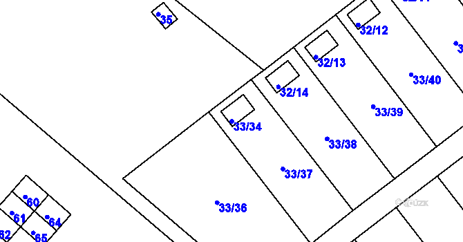 Parcela st. 33/34 v KÚ Kuřívody, Katastrální mapa