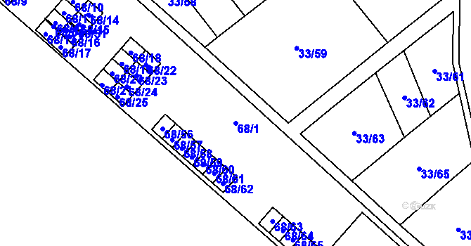 Parcela st. 68/1 v KÚ Kuřívody, Katastrální mapa