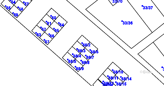 Parcela st. 68/2 v KÚ Kuřívody, Katastrální mapa
