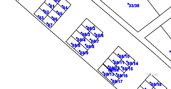 Parcela st. 68/8 v KÚ Kuřívody, Katastrální mapa
