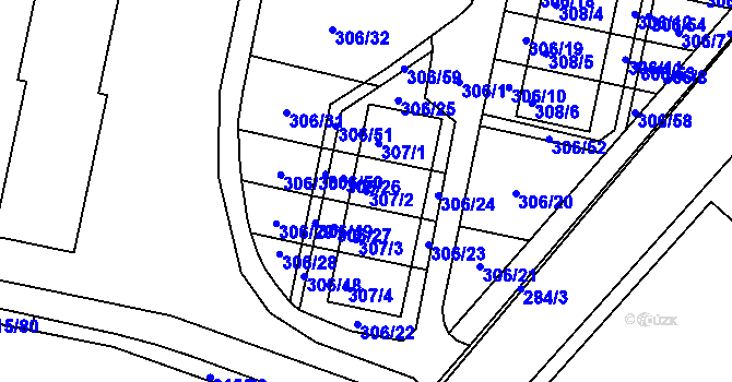 Parcela st. 307/2 v KÚ Kuřívody, Katastrální mapa