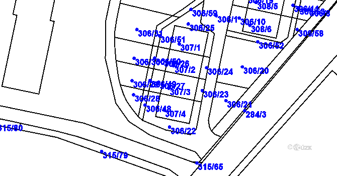 Parcela st. 307/3 v KÚ Kuřívody, Katastrální mapa