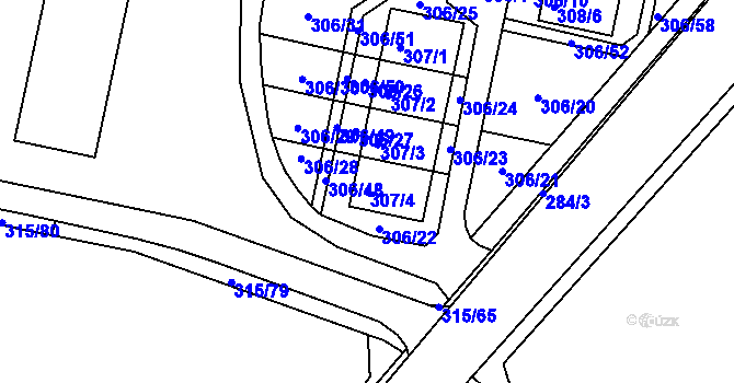 Parcela st. 307/4 v KÚ Kuřívody, Katastrální mapa