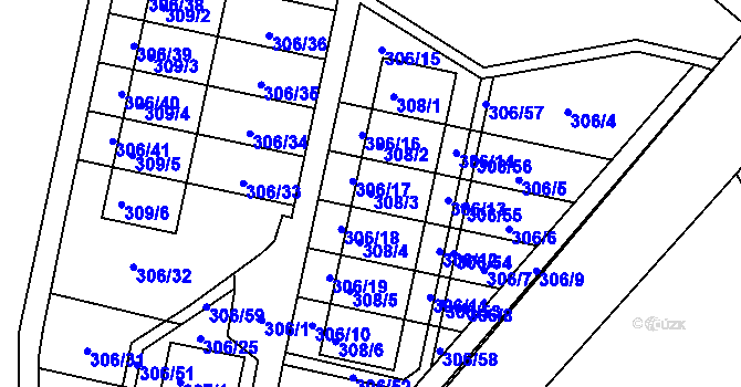 Parcela st. 308/3 v KÚ Kuřívody, Katastrální mapa