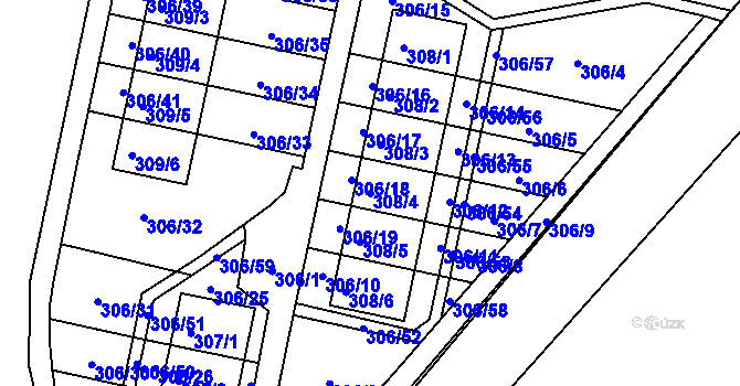 Parcela st. 308/4 v KÚ Kuřívody, Katastrální mapa