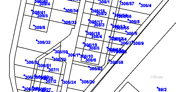 Parcela st. 308/5 v KÚ Kuřívody, Katastrální mapa
