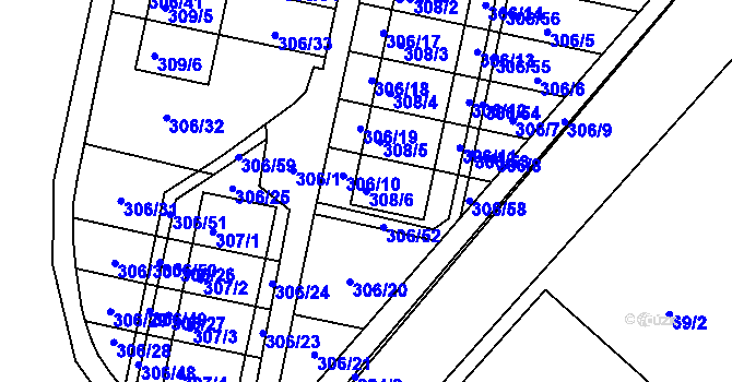 Parcela st. 308/6 v KÚ Kuřívody, Katastrální mapa