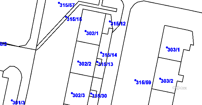 Parcela st. 315/14 v KÚ Kuřívody, Katastrální mapa