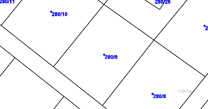 Parcela st. 280/9 v KÚ Kuřívody, Katastrální mapa