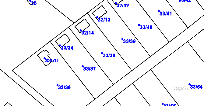 Parcela st. 33/38 v KÚ Kuřívody, Katastrální mapa