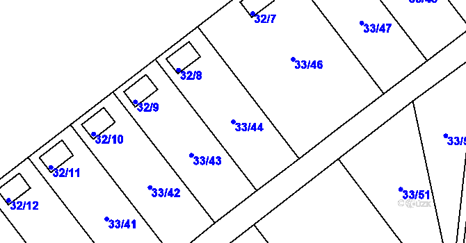 Parcela st. 33/44 v KÚ Kuřívody, Katastrální mapa