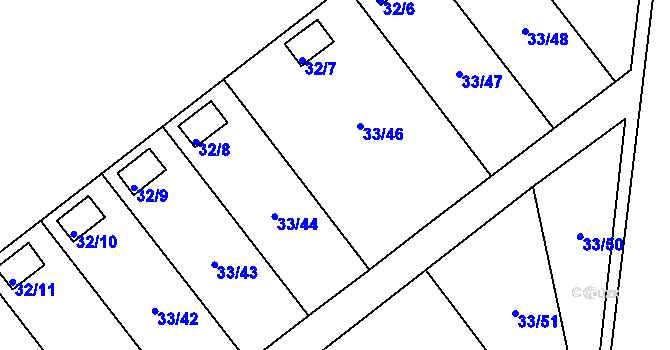 Parcela st. 33/45 v KÚ Kuřívody, Katastrální mapa