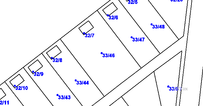 Parcela st. 33/46 v KÚ Kuřívody, Katastrální mapa