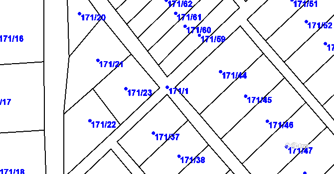 Parcela st. 171/1 v KÚ Kuřívody, Katastrální mapa