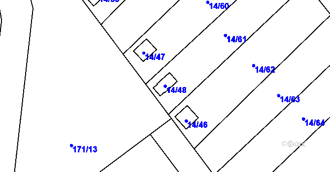 Parcela st. 14/48 v KÚ Kuřívody, Katastrální mapa