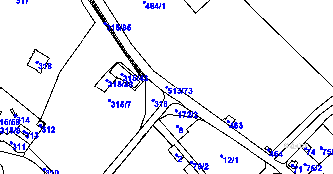Parcela st. 513/73 v KÚ Kuřívody, Katastrální mapa