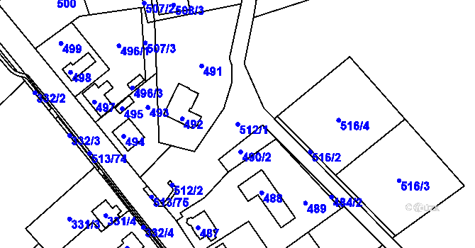 Parcela st. 512/1 v KÚ Kuřívody, Katastrální mapa