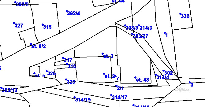 Parcela st. 3 v KÚ Hrádek u Loun, Katastrální mapa