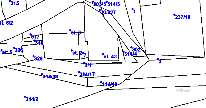Parcela st. 43 v KÚ Hrádek u Loun, Katastrální mapa