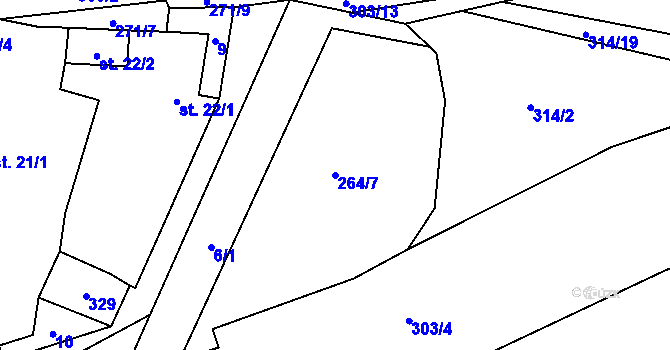 Parcela st. 264/7 v KÚ Hrádek u Loun, Katastrální mapa
