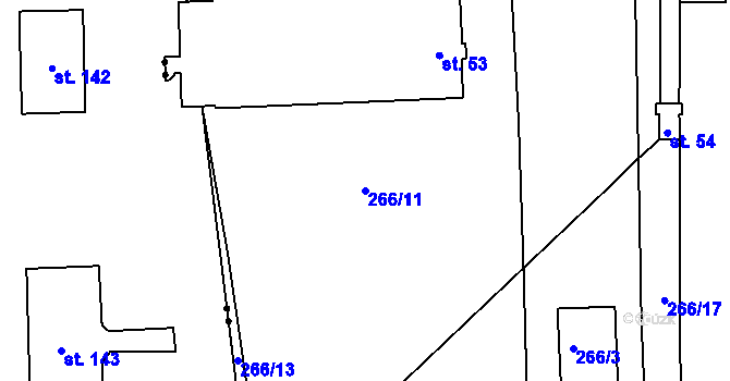 Parcela st. 266/11 v KÚ Hrádek u Loun, Katastrální mapa