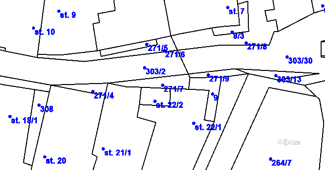 Parcela st. 271/7 v KÚ Hrádek u Loun, Katastrální mapa