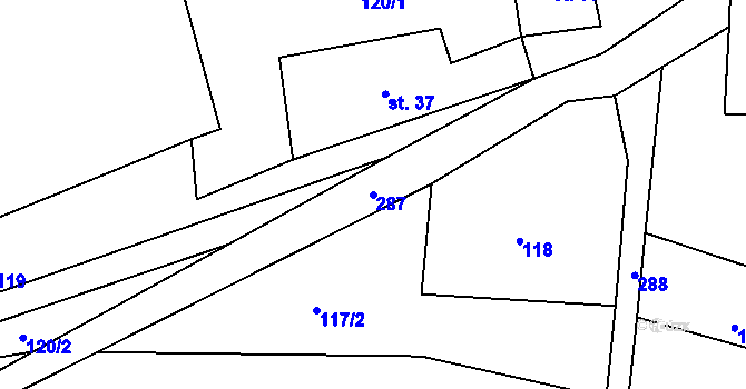Parcela st. 287 v KÚ Hrádek u Loun, Katastrální mapa