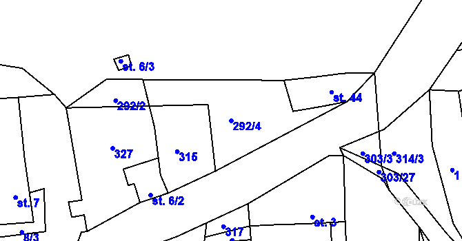 Parcela st. 292/4 v KÚ Hrádek u Loun, Katastrální mapa