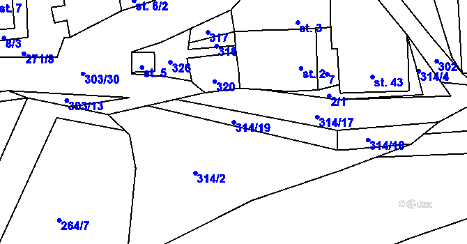 Parcela st. 314/19 v KÚ Hrádek u Loun, Katastrální mapa