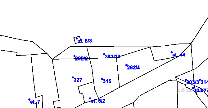 Parcela st. 292/13 v KÚ Hrádek u Loun, Katastrální mapa