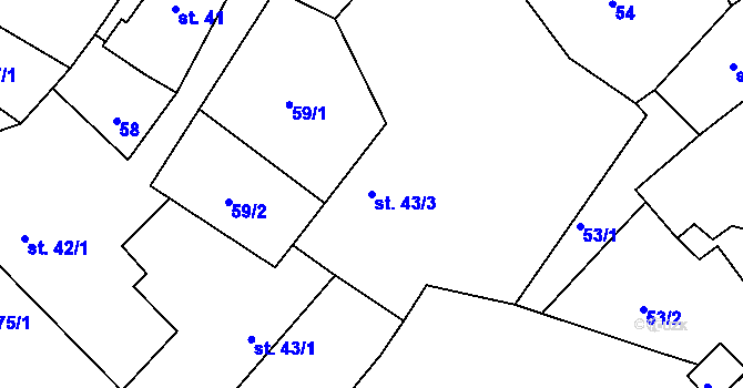 Parcela st. 43/3 v KÚ Raná u Loun, Katastrální mapa