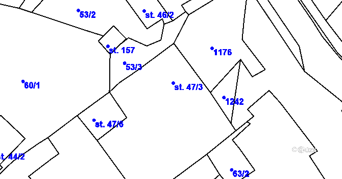 Parcela st. 47/3 v KÚ Raná u Loun, Katastrální mapa