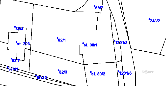 Parcela st. 80/1 v KÚ Raná u Loun, Katastrální mapa