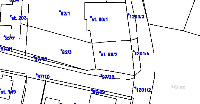 Parcela st. 80/2 v KÚ Raná u Loun, Katastrální mapa