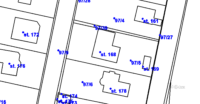 Parcela st. 168 v KÚ Raná u Loun, Katastrální mapa