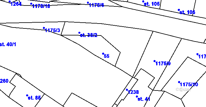 Parcela st. 55 v KÚ Raná u Loun, Katastrální mapa