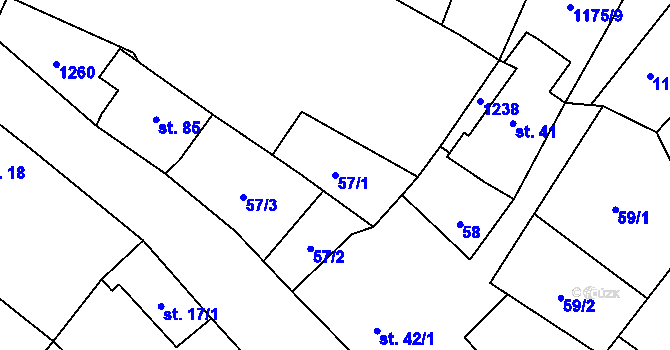 Parcela st. 57/1 v KÚ Raná u Loun, Katastrální mapa