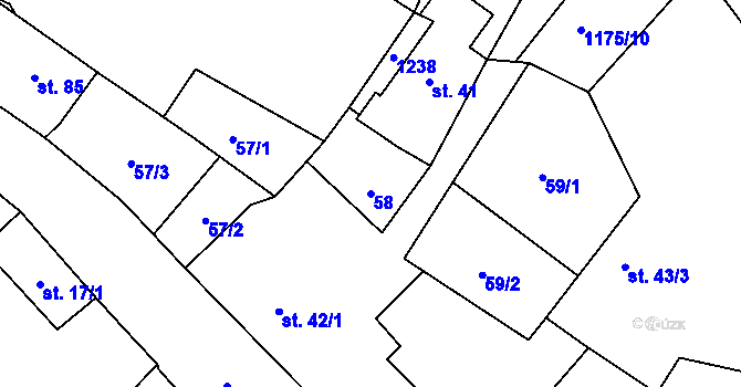 Parcela st. 58 v KÚ Raná u Loun, Katastrální mapa