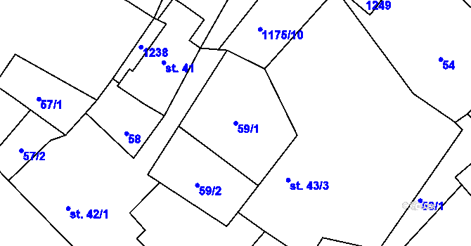 Parcela st. 59/1 v KÚ Raná u Loun, Katastrální mapa