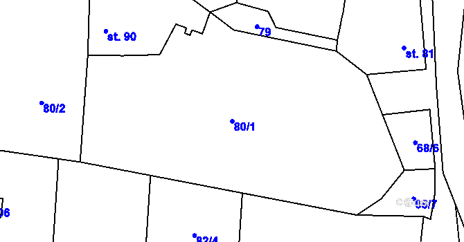 Parcela st. 80/1 v KÚ Raná u Loun, Katastrální mapa