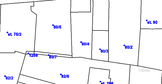 Parcela st. 80/4 v KÚ Raná u Loun, Katastrální mapa