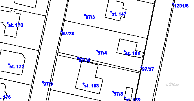 Parcela st. 97/4 v KÚ Raná u Loun, Katastrální mapa