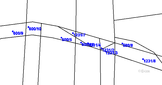 Parcela st. 600/11 v KÚ Raná u Loun, Katastrální mapa