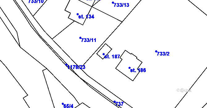 Parcela st. 187 v KÚ Raná u Loun, Katastrální mapa