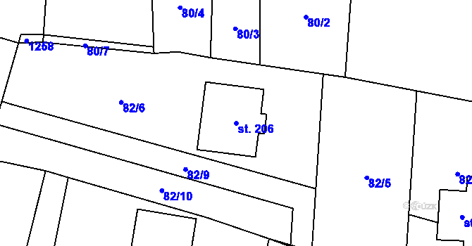 Parcela st. 206 v KÚ Raná u Loun, Katastrální mapa