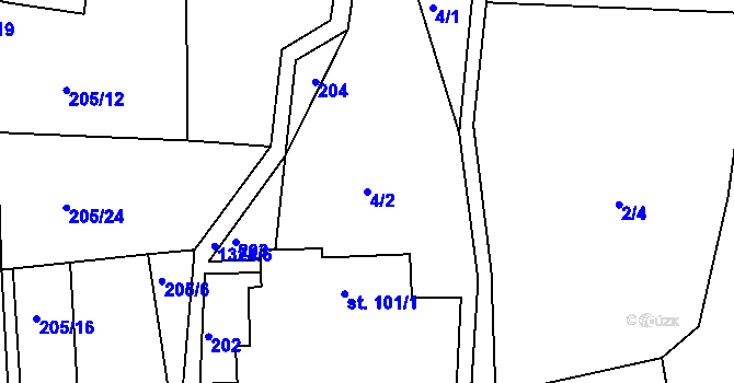 Parcela st. 4/2 v KÚ Raná u Hlinska, Katastrální mapa