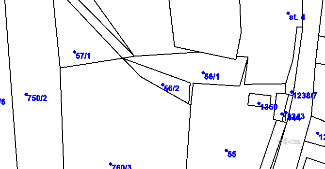 Parcela st. 56/2 v KÚ Raná u Hlinska, Katastrální mapa
